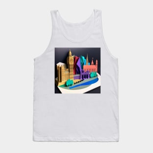 3D Effect Papercut Art - Cityscape Scene Tank Top